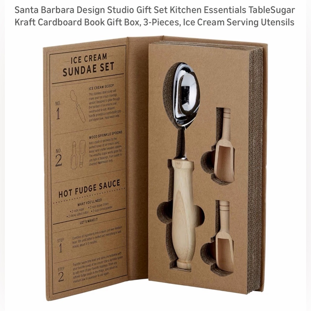 Ice Cream Sundae Set with Wooden Handle Scoop